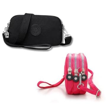 Imagem de Bolsa Carteira Feminina com 3 Compartimentos, Alças Removíveis para Mão e Tiracolo, 19x12x2 cm, Preta e Rosa