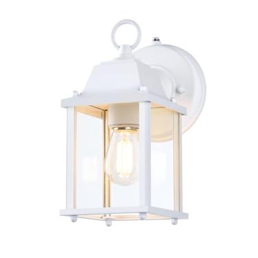 Imagem de LIT-PaTH Luminária De Parede Externa Dusk To Dawn, À Prova D'Água Para Varanda, Base E26, Caixa Alumínio Com Cúpula Vidro, Pacote 1 Unidade, Branca