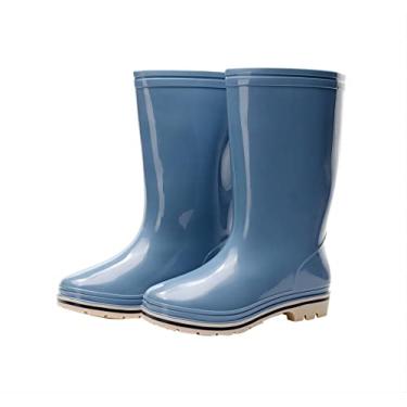 Imagem de Kontai Bota feminina para chuva e jardinagem Wellies meia panturrilha borracha impermeável para jardinagem feminina chuva calçados, Azul, 7.5
