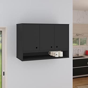 Imagem de Armario Jessica com 3 Portas Cozinha Lavanderia Compacta Aéreo - Loja Inova BR (Preto)