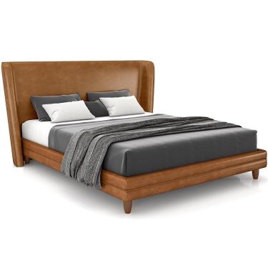 Imagem de Cabeceira King Nilo 195cm Com Cama Pés Madeira Suném P05 Couríssimo Whisky - Lyam Decor