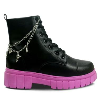 Imagem de Bota Coturno Infantil 28ao36 Moda Tratorado Corrente 09.57j (Preto/Pink, BR, Criança de 4 a 8 anos, Numérico, 32)
