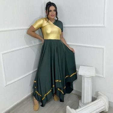 Imagem de Vestido de Dança Coreografia Transpassado Dourado Moda Evangélica - Mi