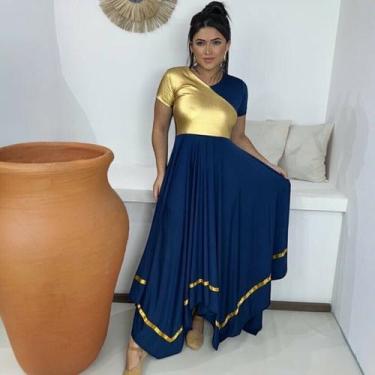 Imagem de Vestido de Dança Coreografia Plus Size Transpassado Dourado Moda Evang