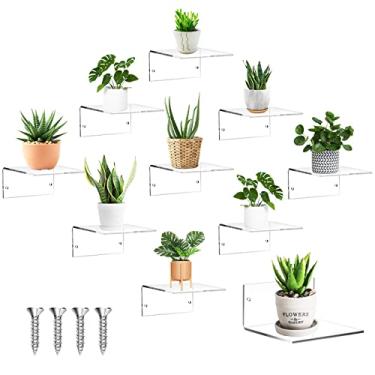 Imagem de Yalikop 10 prateleiras flutuantes pequenas para parede, mini prateleira de acrílico de 10 cm, prateleiras suspensas transparentes, decoração de quarto, banheiro, sala de estar, escritório