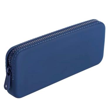 Imagem de WHHJM Porta-pincéis de maquiagem de silicone, bolsa de maquiagem para viagem, organizador de pincéis portátil macio, estojo grande para pincéis de maquiagem essenciais de viagem, bolsa com zíper, Azul