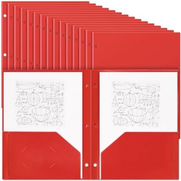 Imagem de Yeaqee 50 pastas com bolsos, 3 furos perfurados com 3 furos, pastas de bolso de plástico para fichário de 3 anéis, pastas perfuradas com 3 furos com bolsos para estudantes, professores, funcionários