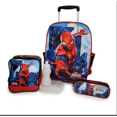Imagem de Kit Escolar Mochila Homem Aranha De Carrinho Com Estojo e Lancheira Té
