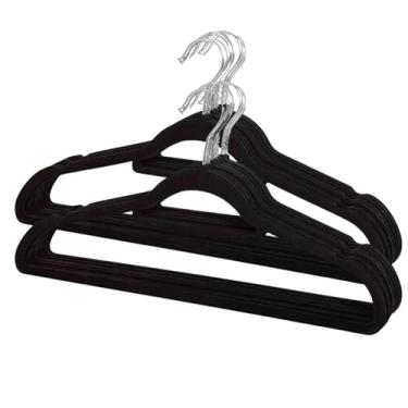 Imagem de Kit 20 Cabides de Veludo Slim Adulto Preto Antideslizante Ultrafino com Gancho Giratório Cromado Premium para Roupas Camisas Calças Saias Vestidos
