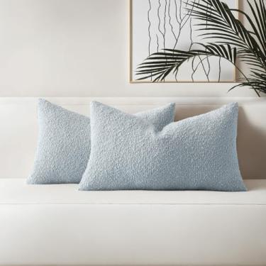 Imagem de HAUSSY Conjunto de 2 fronhas decorativas de 30,5 x 50,8 cm, capas para almofadas lombares macias e aconchegantes texturizadas, decoração de casa para sofá-cama, sala de estar, azul empoeirado