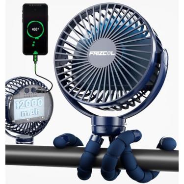 Imagem de FRIZCOL Ventilador de carrinho portátil de 12000 mAh, use como banco de potência, ventilador operado por bateria de 65H, ventiladores de clipe de tripé flexível, ventiladores de bebê de mão pessoais