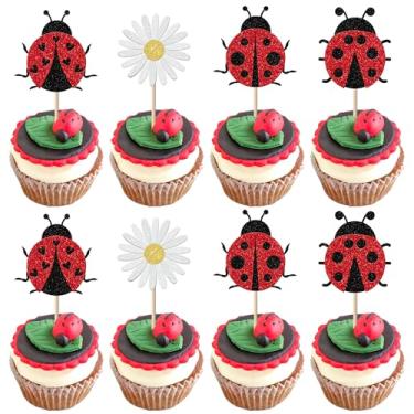 Imagem de 24 Pack Ladybug Cupcake Toppers Glitter Insects Ladybug Cupcake Picks Baby Shower Kids 1st Birthday Flowers Party Cake Decorations Supplies