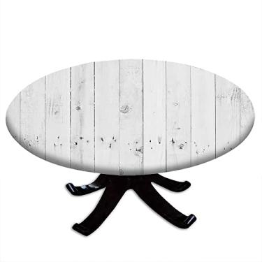Imagem de Toalha de mesa redonda de prancha de madeira, estampa de textura de prancha de madeira, borda elástica, impermeável e limpável, adequada para festas de cozinha de restaurante, adequada para mesa de 81