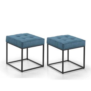 Imagem de Kit 02 Pufe Estilo Industrial Quadrado Pés Metal Croata - Due Decor, L