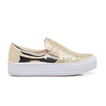 Imagem de Tênis Slip On Feminino Brilho Glitter Confortável - Iara Corrêa, Doura