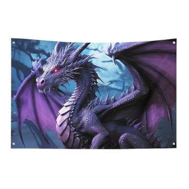 Imagem de Bandeira roxa dragão roxo lua 152 x 243,8 cm não desbota bandeira de boas-vindas jardim quintal casa bandeiras decorativas jardim quintal bandeira interior exterior festa decoração de casa