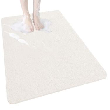Imagem de SXYMTSW Tapete seguro tapete de chuveiro antiderrapante, tapetes de banho confortáveis com dreno, tapetes de banheiro de bucha de PVC para áreas molhadas, acessórios de banheiro de secagem rápida