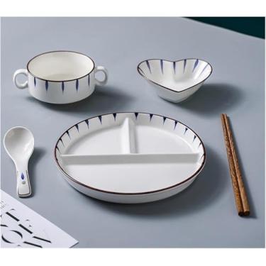 Imagem de Conjunto De Talheres De Travessas, Prato De Compartimento Adulto Conjunto De Talheres De 6 Peças Com Tigela E Caneca Prato De Jantar De Cerâmica De Controle De Porç, 8inch Plate Set-b