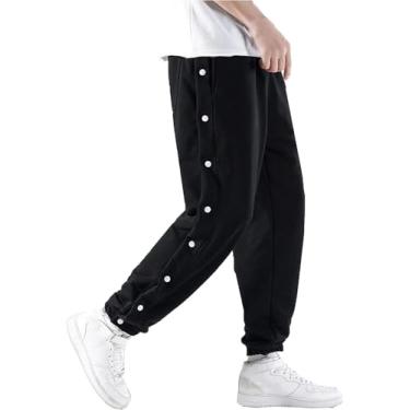 Imagem de Calças De Jogging Soltas Para Homens Calças De Basquete Calças De Moletom Masculinas Calças De Treino Com Botão De Folga Casual Elástico Cih Cintura Elástica, Black, L