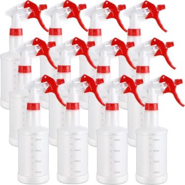 Imagem de Eccliy 12 frascos de spray de plástico de 473 ml, pulverizador reutilizável vazio ajustável para limpeza, plantio, água, banheiro e cozinha, churrasco, comercial e residencial (vermelho e branco