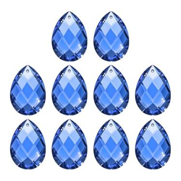 Imagem de PATIKIL Pingentes de cristal K9, contas de gota, pacote com 10 peças de prismas de lustre de 38 mm, contas de grade penduradas, lâmpada faça você mesmo para decoração de artesanato, azul claro
