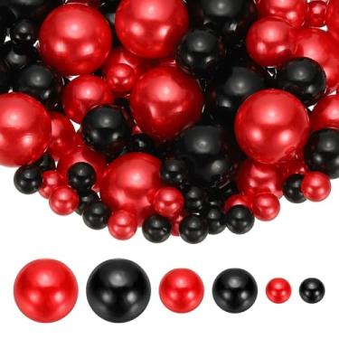 Imagem de PATIKIL Contas de pérolas falsas de 8/14/20 mm, 150 peças, enchimento de vaso, contas redondas para festa, aniversário, casamento, decoração de mesa, caixa de presente, preto/vermelho