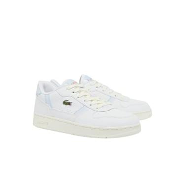 Imagem de Lacoste Tênis infantil unissex com clipe em T, Branco e azul claro, 18