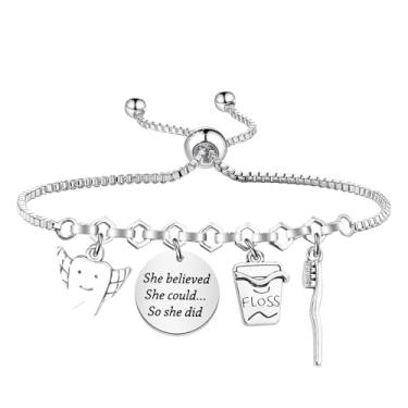 Imagem de Pulseira para dentista médica dentista, presente She Believed She Could So She Did Cirurgia ortodôntica para saúde dos dentes, Small, Aço inoxidável, 0