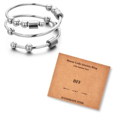 Imagem de LNIEER Anéis de código Morse para mulheres e homens, presentes engraçados, inspiradores, anéis de aço inoxidável, para ansiedade, ansiedade, anel com contas, anel giratório, mensagem de amizade