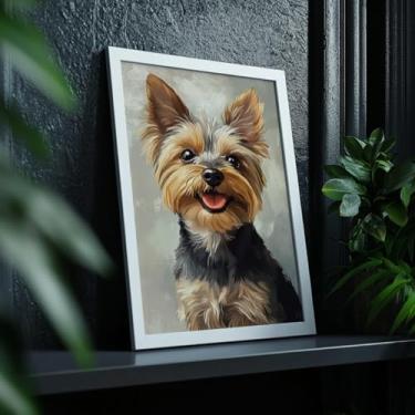 Imagem de Quadro Decorativo Yorkshire Terrier Com Moldura Cachorro Fofo Pet Pequeno Retrato Animal Quarto Infantil Parede Moderna