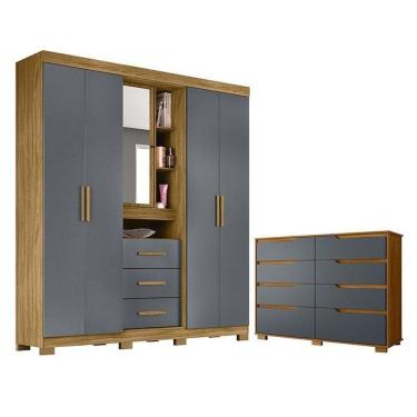 Imagem de Guarda Roupa Solteiro Eldorado E Cômoda Georgia Freijó Cinza - Moval