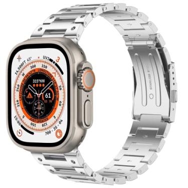 Imagem de Wolait Pulseira de relógio inteligente de metal de aço inoxidável compatível com pulseiras Apple Watch 42 mm 44 mm, pulseira de reposição masculina para iWatch Series 6/SE/5/4/3/2/1-Prata 42 mm/44 mm