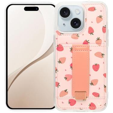 Imagem de Walli Capas para iPhone 15 Plus, carteira estética, porta-cartões, comporta até 2 cartões - capa de telefone bonita e moderna para mulheres, serve para iPhone 15 Plus, com suporte e alça de dedo