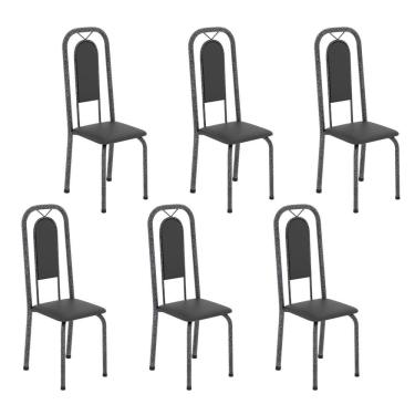 Imagem de Cadeiras para Sala de Jantar 6 Unidades Lara Preto liso / Martelado Prata
