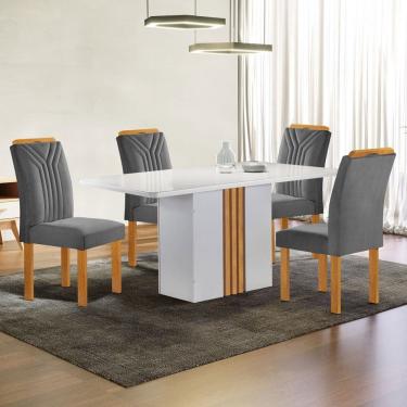 Imagem de Mesa de Jantar 4 Lugares Celeste com Vidro Off White/Cinamomo/Cinza - Cel Móveis