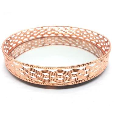 Imagem de Bandeja Espelhada Decorativa Rosé Bandeja Redonda Decor 20cm - Flash