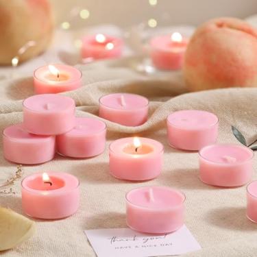 Imagem de Velas perfumadas com luzes de chá, pôr do sol pêssego, pacote com 8 – velas de chá perfumadas rosa – 100% cera de palma, 6 horas para aromaterapia, luz de chá, vela votiva para dia de Ação de Graças