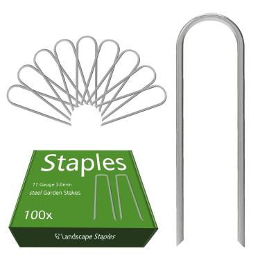 Imagem de AAGUT Garden Staples 15 cm Galvanizado Pacote com 100 Estacas de Mangueira de Gotejamento Redondo Ganchos de Irrigação Pesados Calibre 11 Pinos de Gramado U Pregos para Tecido Paisagístico, Mangueira