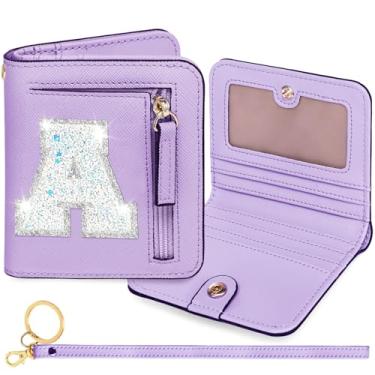 Imagem de YQE Carteira com inicial RFID para meninas pequenas, presentes na moda, aniversário, Natal, meia ideia de presente para adolescentes, filha, neta, sobrinha, 6, 7, 8, 9, 10, 11, 12, 13 anos, Roxa, A