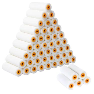 Imagem de PEOVLVN 50 peças de capas de rolo de tinta de espuma, rolos de espuma de alta densidade, rolo de pintura pequeno de 10 cm, mini rolos para pintar paredes, armários de cozinha, portas, mesas e outras