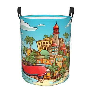 Imagem de Cesto de lavanderia da ilha de Cuba, dobrável, impermeável, cesto de armazenamento de roupas com alças, pano Oxford, organizador de brinquedos, cesta para banheiro, lavanderia, quarto, pequeno