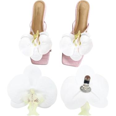 Imagem de Jaczora Clipes de sapato decorativos de flor Plumeria branca, base de crocodilo rosa, acessórios de estilo praia de verão para saltos e sapatilhas, 2 peças
