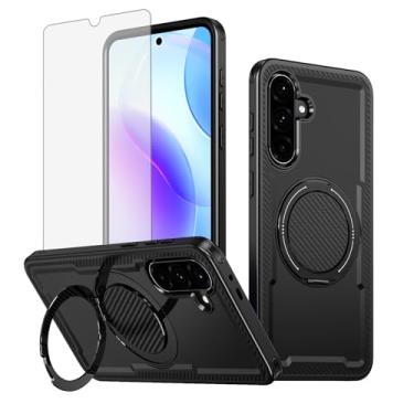 Imagem de Furill Capa de telefone para Samsung Galaxy A56 5G com protetor de tela de vidro temperado Slim Magnetic Rugged Stand Ring Holder Hybrid Heavy Duty Capa protetora à prova de choque A 56 56A LTE