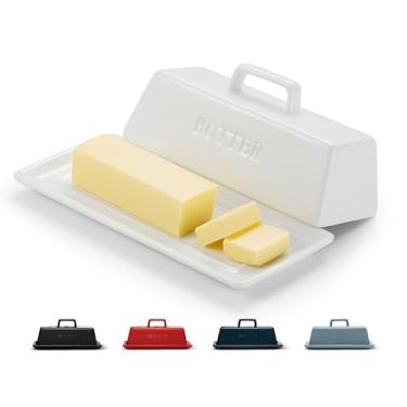 Imagem de Prato de manteiga com tampa, da Kook, manteigueira com tampa para bancada, cerâmica, bandeja de manteiga, recipiente de manteiga, recipiente de manteiga, suporte de manteiga, comporta 1 vara, pode ser