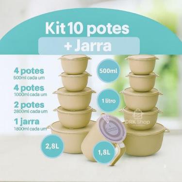 Imagem de kit potes 10 Bowl + Jarra Cozinha Saladeira Marmitas Pote Cor Bege - C
