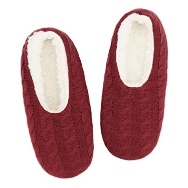 Imagem de Panda Bros Meias femininas com garras, botas felpudas e aconchegantes com parte inferior antiderrapante, chinelos aconchegantes para casa, Vinho, 10-13