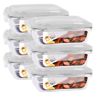 Imagem de Kit 6 Potes Vidro 640ml Tampa 4 Travas Hermetico Anel Silicone