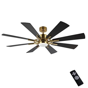 Imagem de WINGBO Ventilador de teto CC de 182 cm com luzes e controle remoto, ventilador de teto dourado e preto com 3 hastes inferiores, 8 lâminas de compensado, motor CC reversível de 6 velocidades