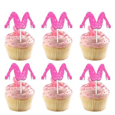 Imagem de 18pcs Sexy Glitter Pink Legs Dessert Cupcake Topper Hot Lady Decor Happy Birthday Anniversary Bachelorette Party Theme Decoration for Women Favour Supplies Set