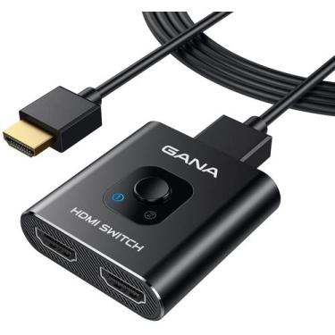 Imagem de Comutador HDMI GANA 4K @60Hz Splitter com cabo HDMI de 1,2 m de alumín
